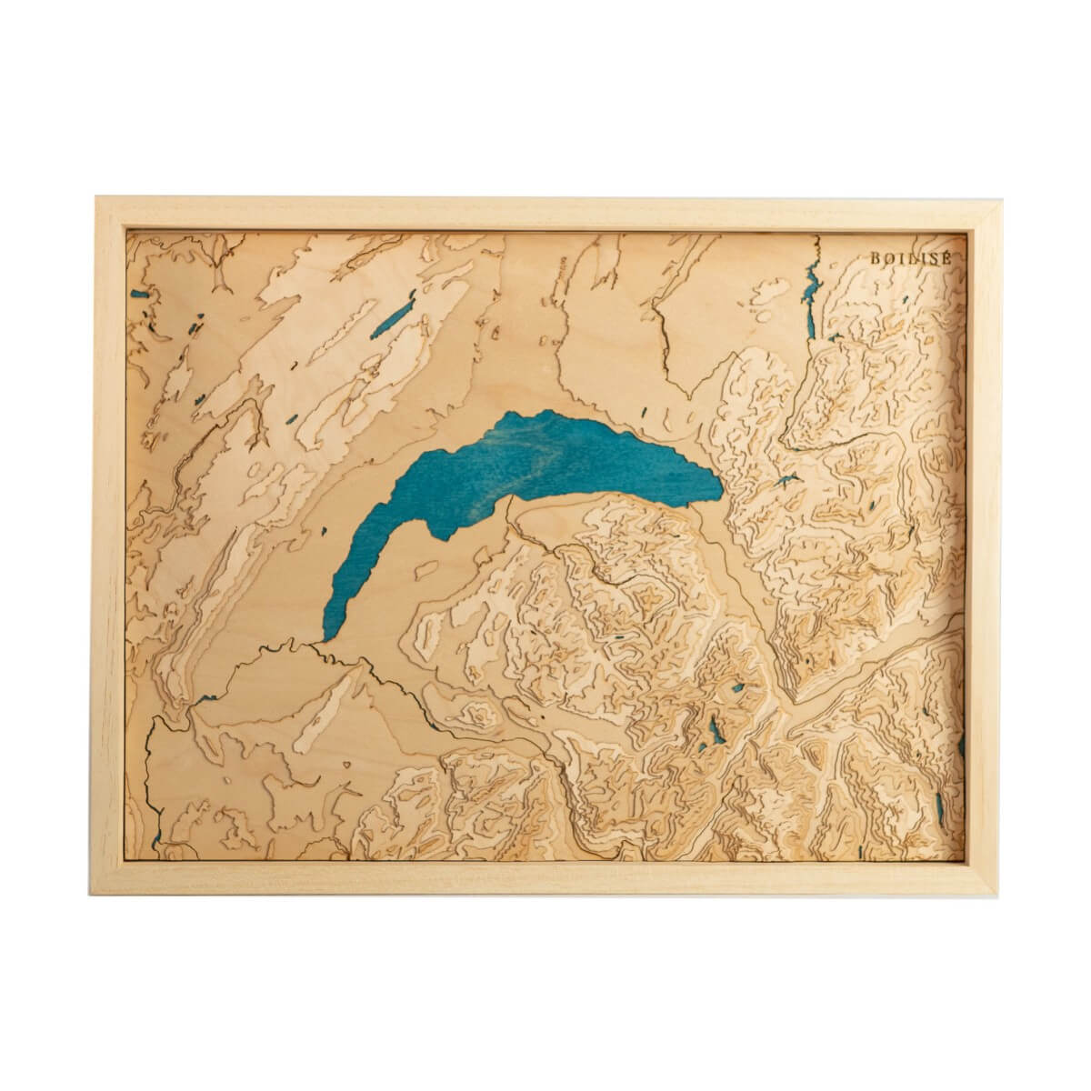 Tableau du lac Léman en relief avec une eau bleue marine