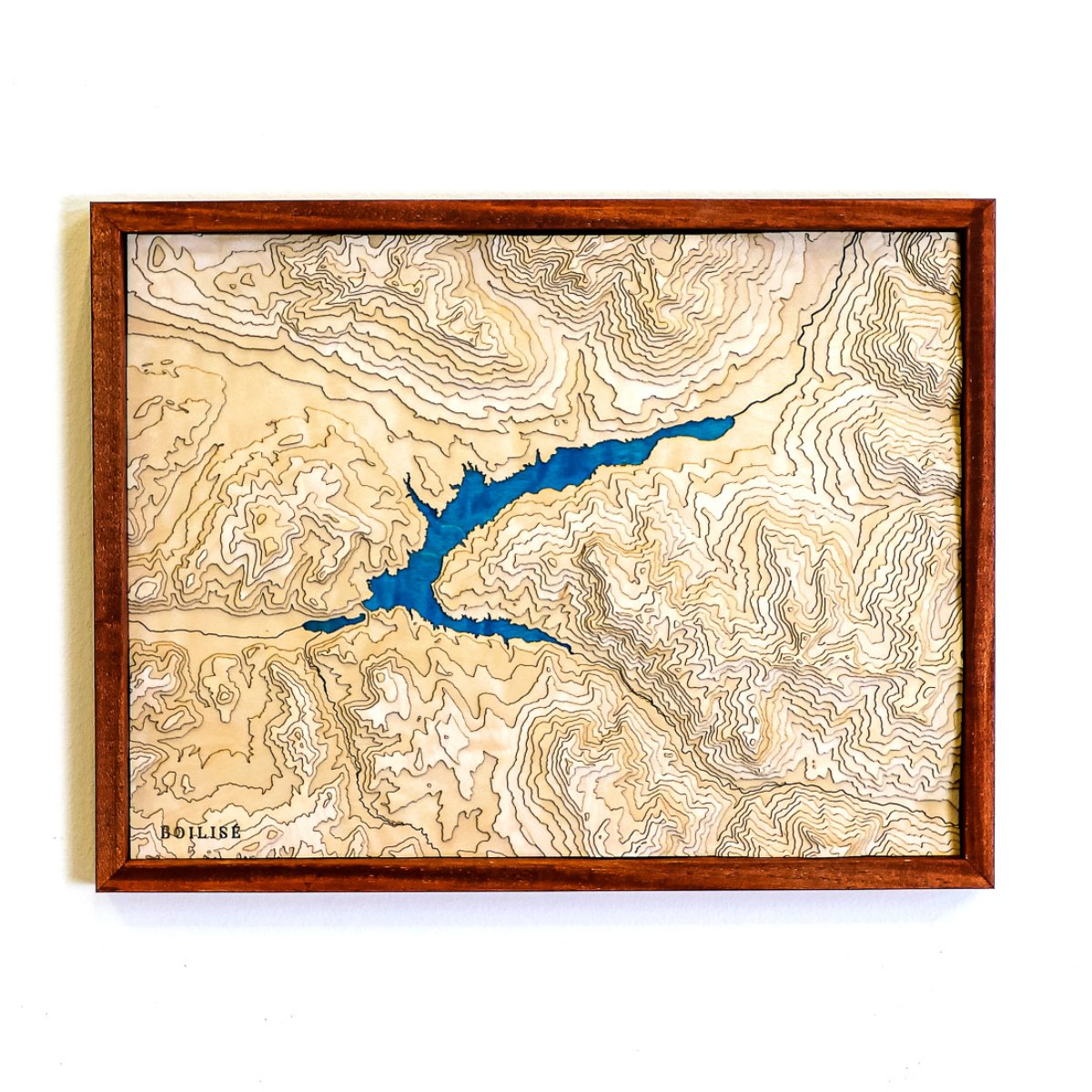 Carte topographique de Serre-Ponçon, cadre standard brun et lac bleu marine