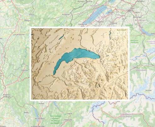 Carte topographique en bois sur fond de carte Openstreetmaps