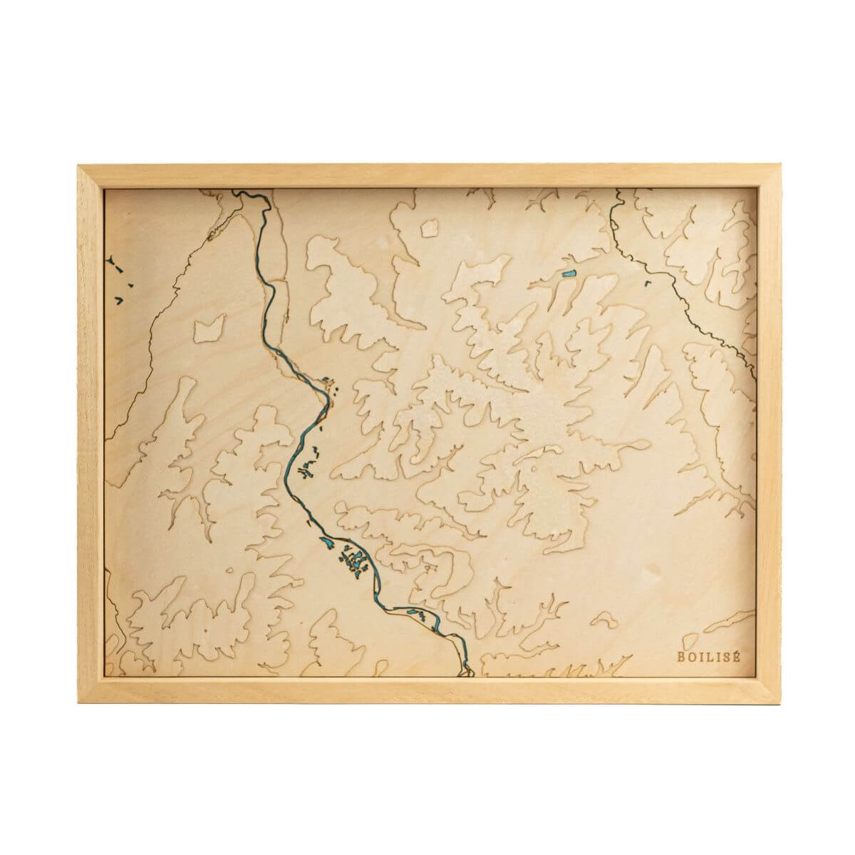 Carte d'Auxerre en bois avec eau turquoise