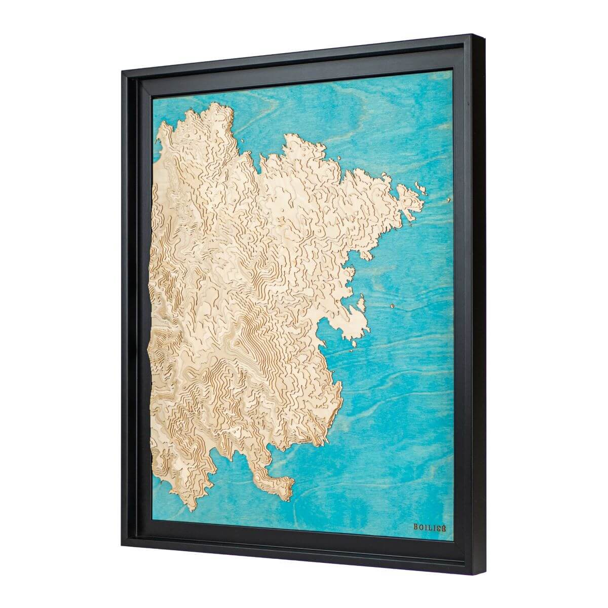 Carte de Cadaqués et du cap de Creus en bois avec eau turquoise