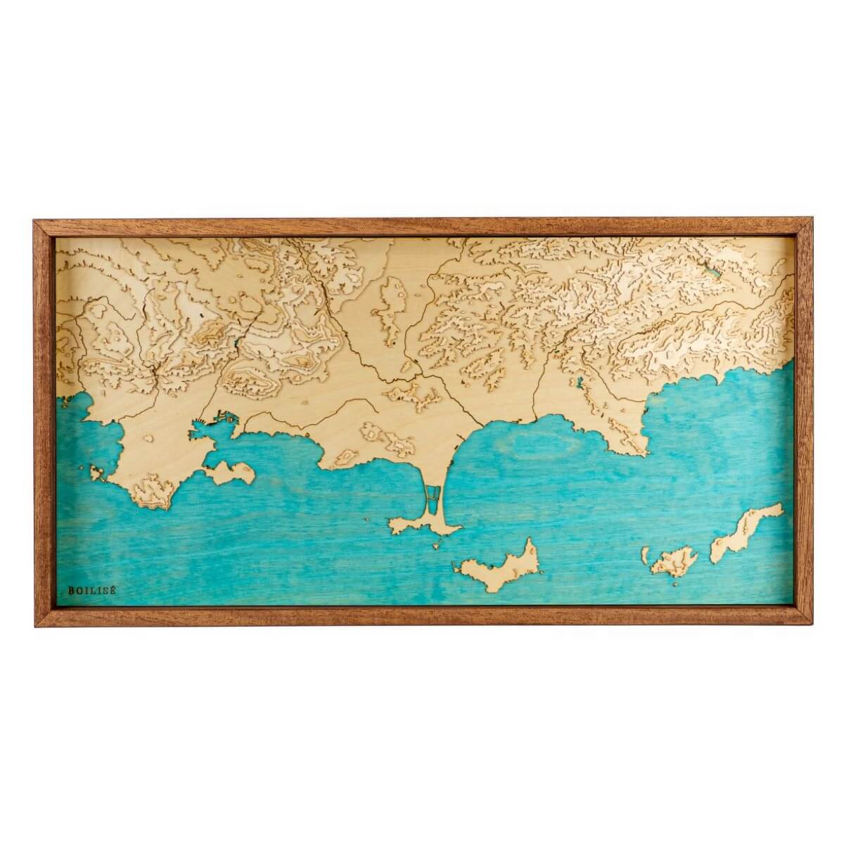 Carte de la côte des Maures en bois avec eau turquoise