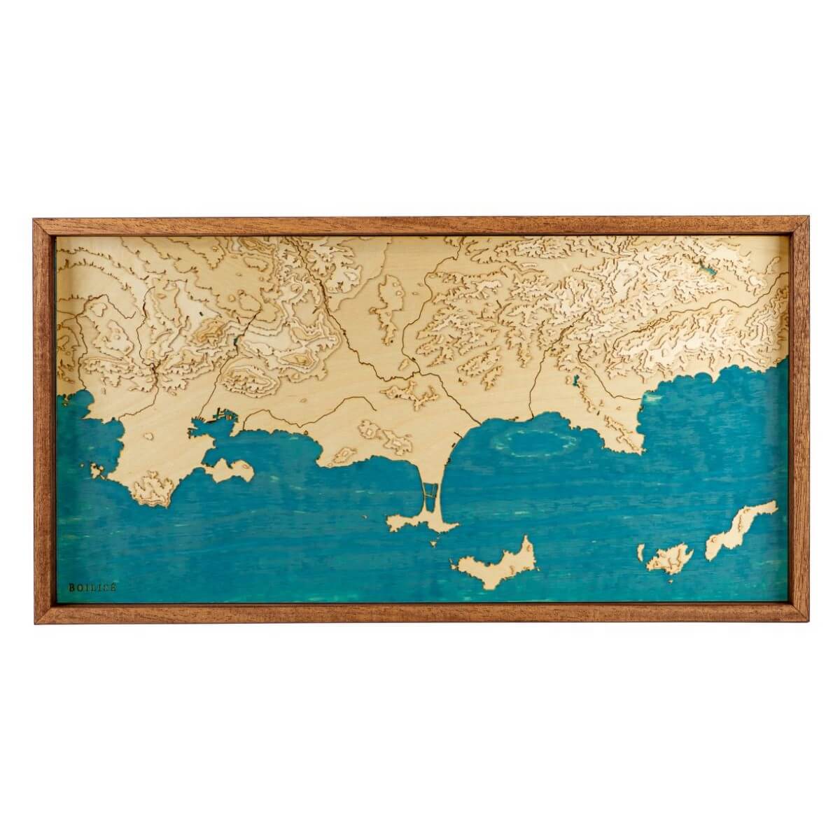 Tableau de la côte des Maures en relief avec une eau bleue marine