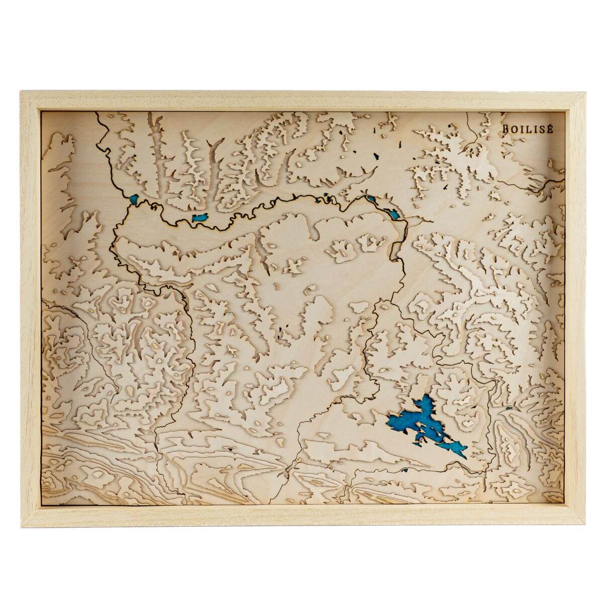Tableau du pays de Mirepoix en relief avec une eau bleue marine