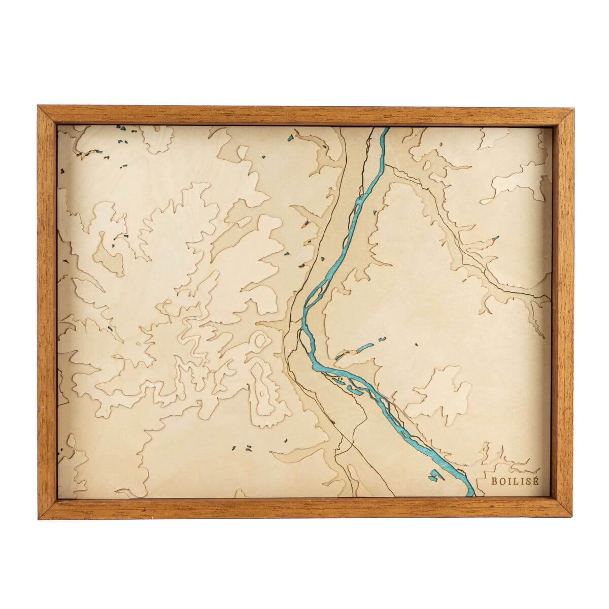 Carte des coteaux de Pouilly-Sancerre en bois avec eau turquoise