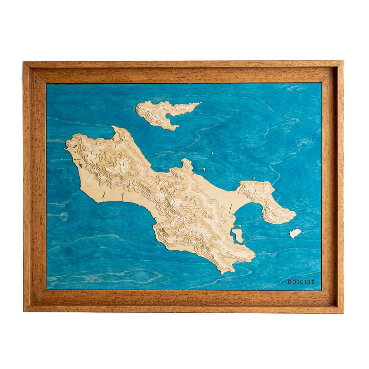 Carte topographique en bois et en relief de Praslin (Seychelles)