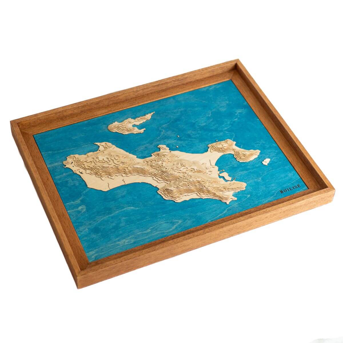 Déco naturelle avec la carte de Praslin (Seychelles) fabriquée en France de manière artisanale
