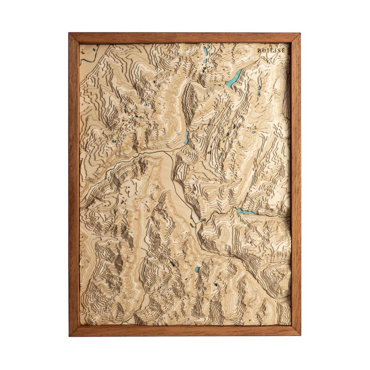 Carte de la vallée de la Romanche en bois avec eau turquoise