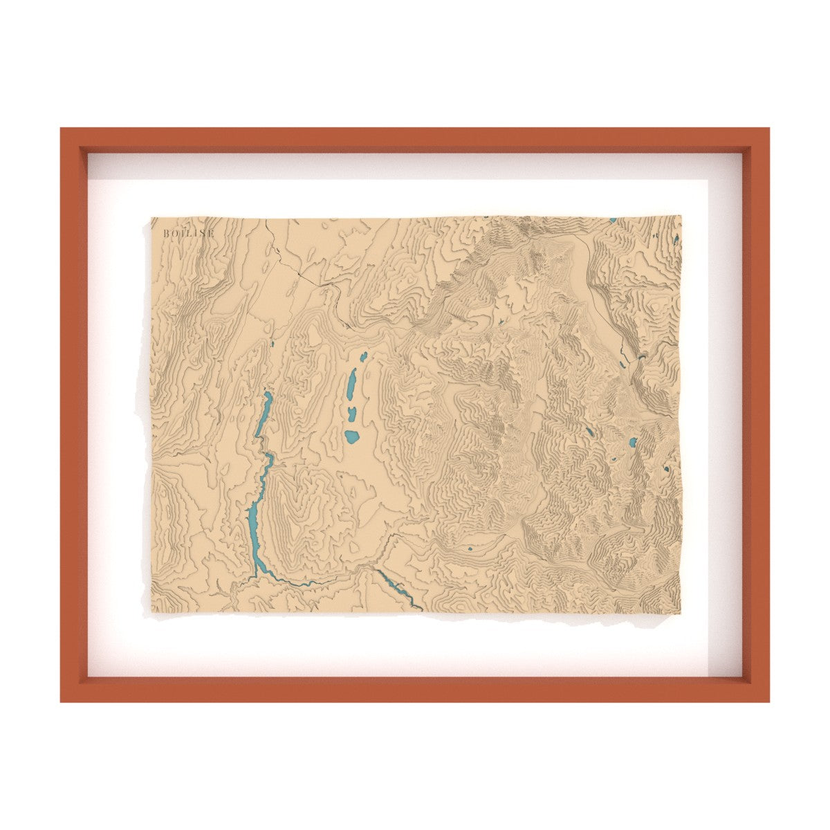 Tableau du massif du Taillefer en relief avec un passe-partout blanc
