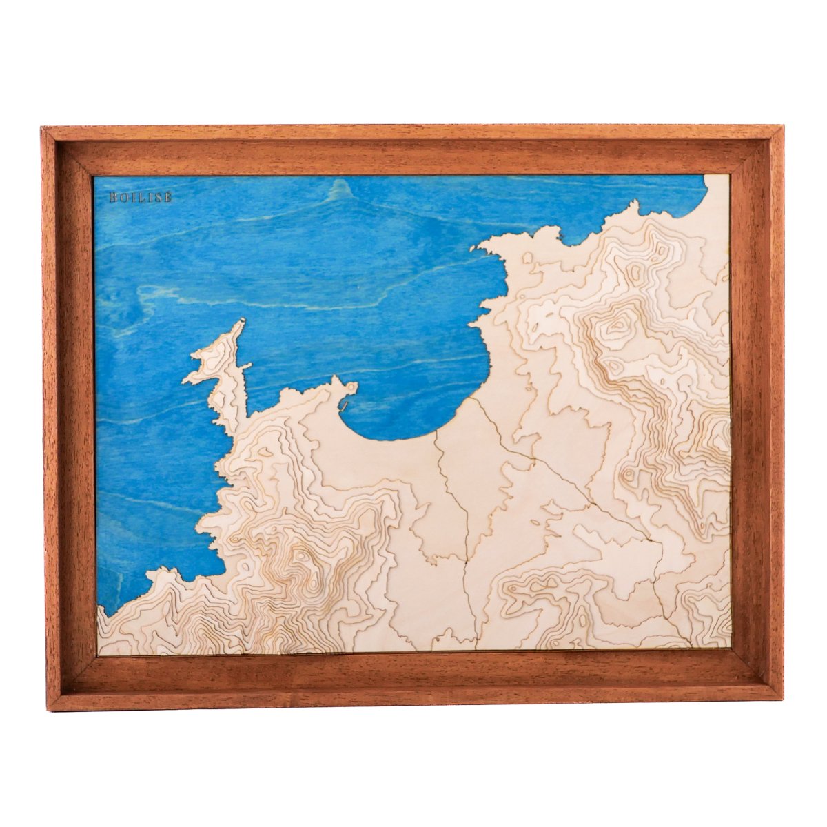 Carte topographique de la baie de Calvi avec la méditerranée bleue marine