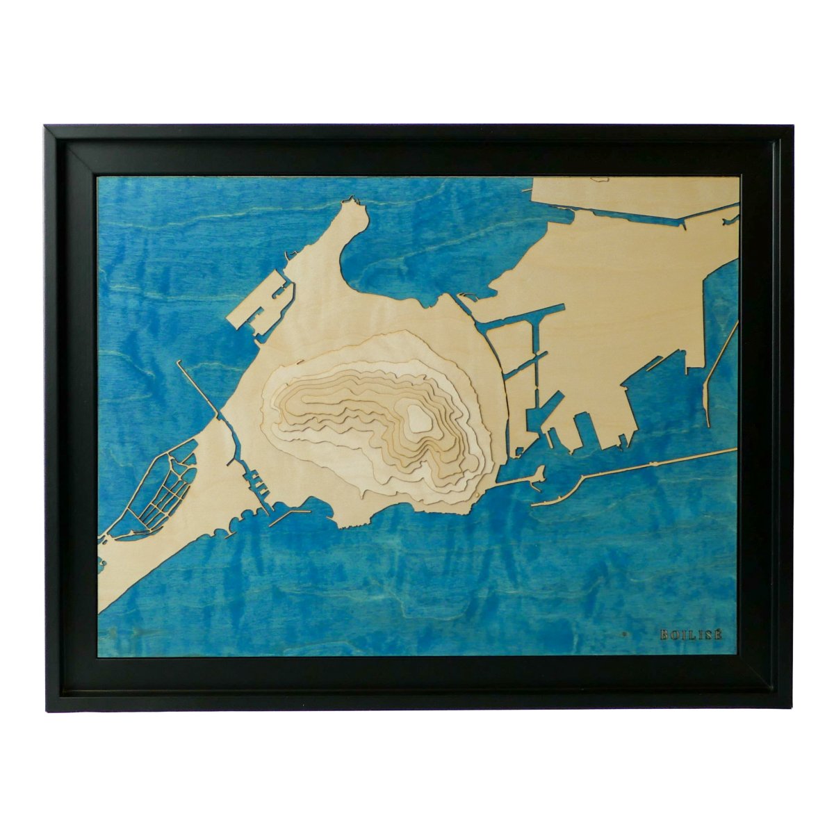 Carte Topographique Et Bathymétrique En Bois Sculpté - Key Biscayne - Décoration Murale