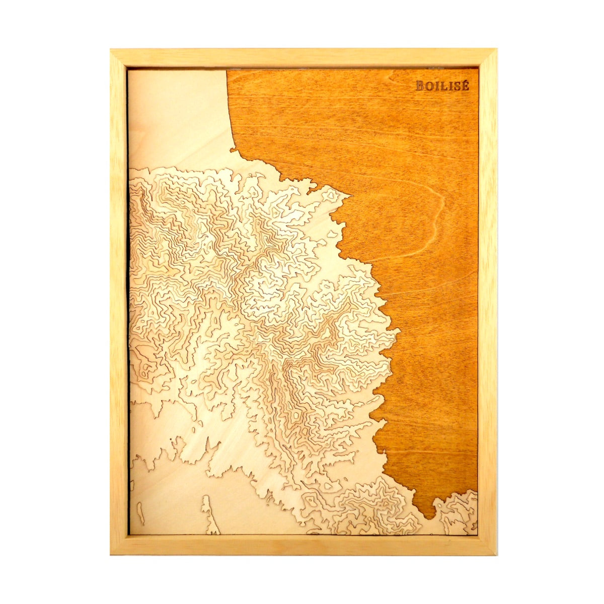 Carte de la côte vermeille en relief et en bois dans un cadre brut