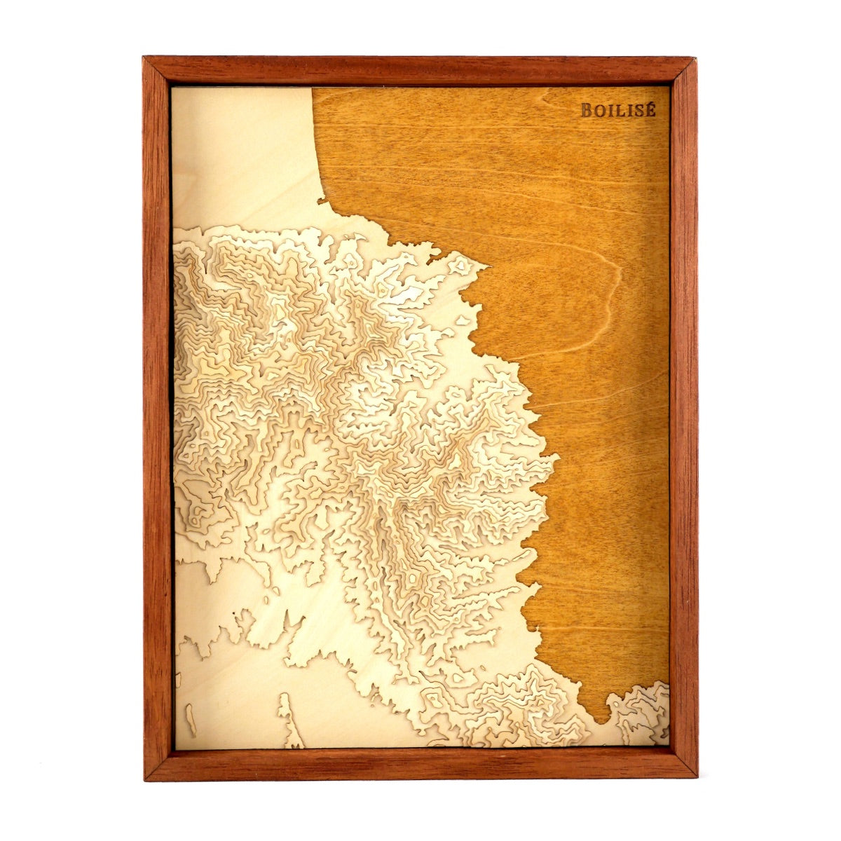 Carte de la côte vermeille en relief et en bois dans un cadre brun
