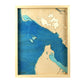 Carte en bois de l'estuaire de la Gironde, cadre standard brut et océan bleu marine