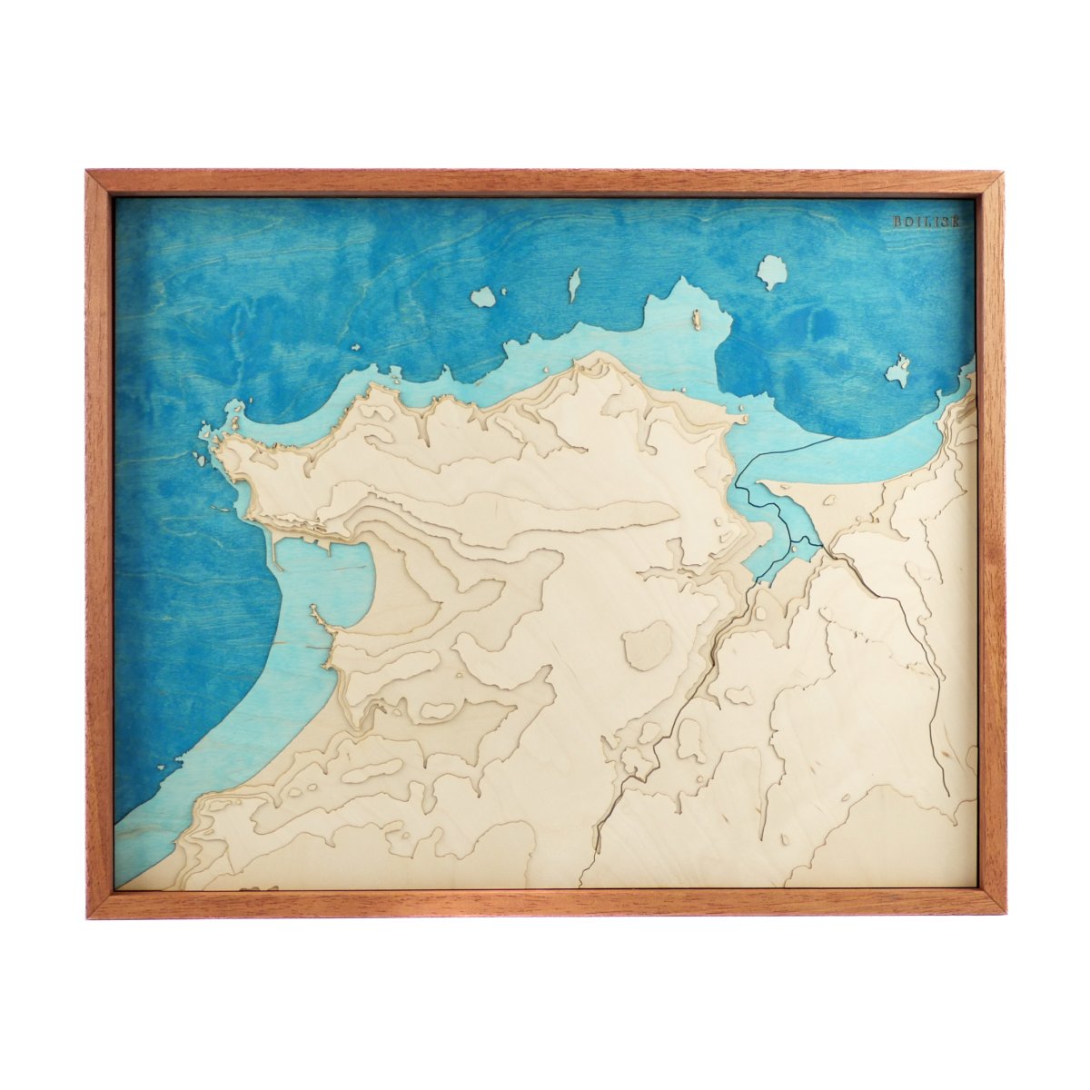 Carte en bois et en relief de la ville d'Erquy et sa côte