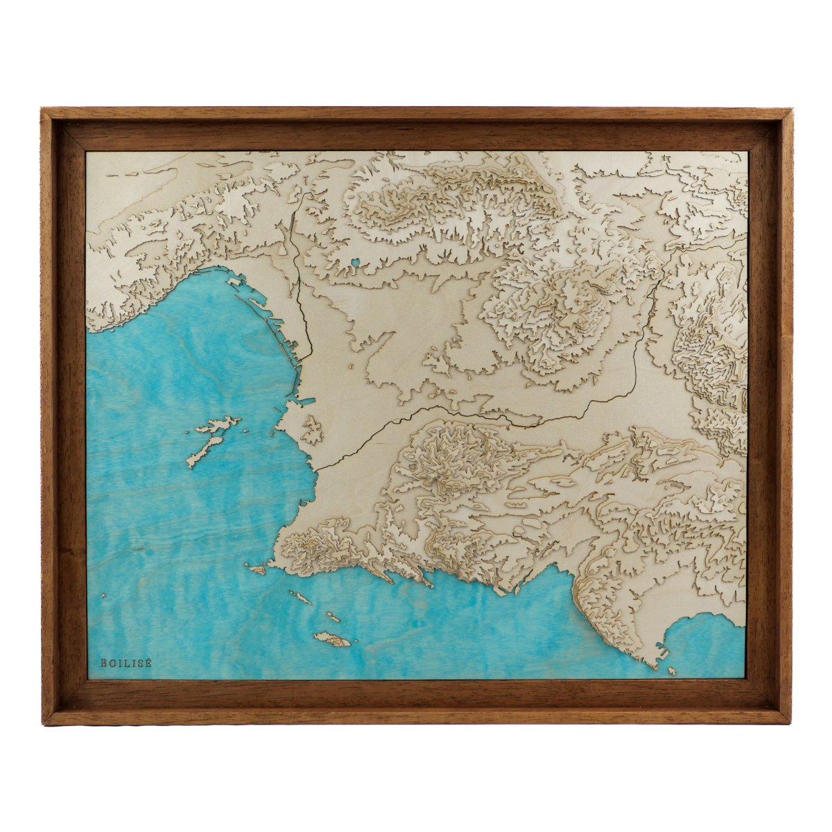 Carte de Marseille et des Bouches du Rhône en relief et en bois