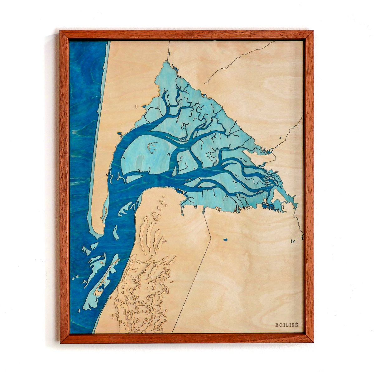 Tableau du bassin d'Arcachon, cadre standard brun et océan bleu marine