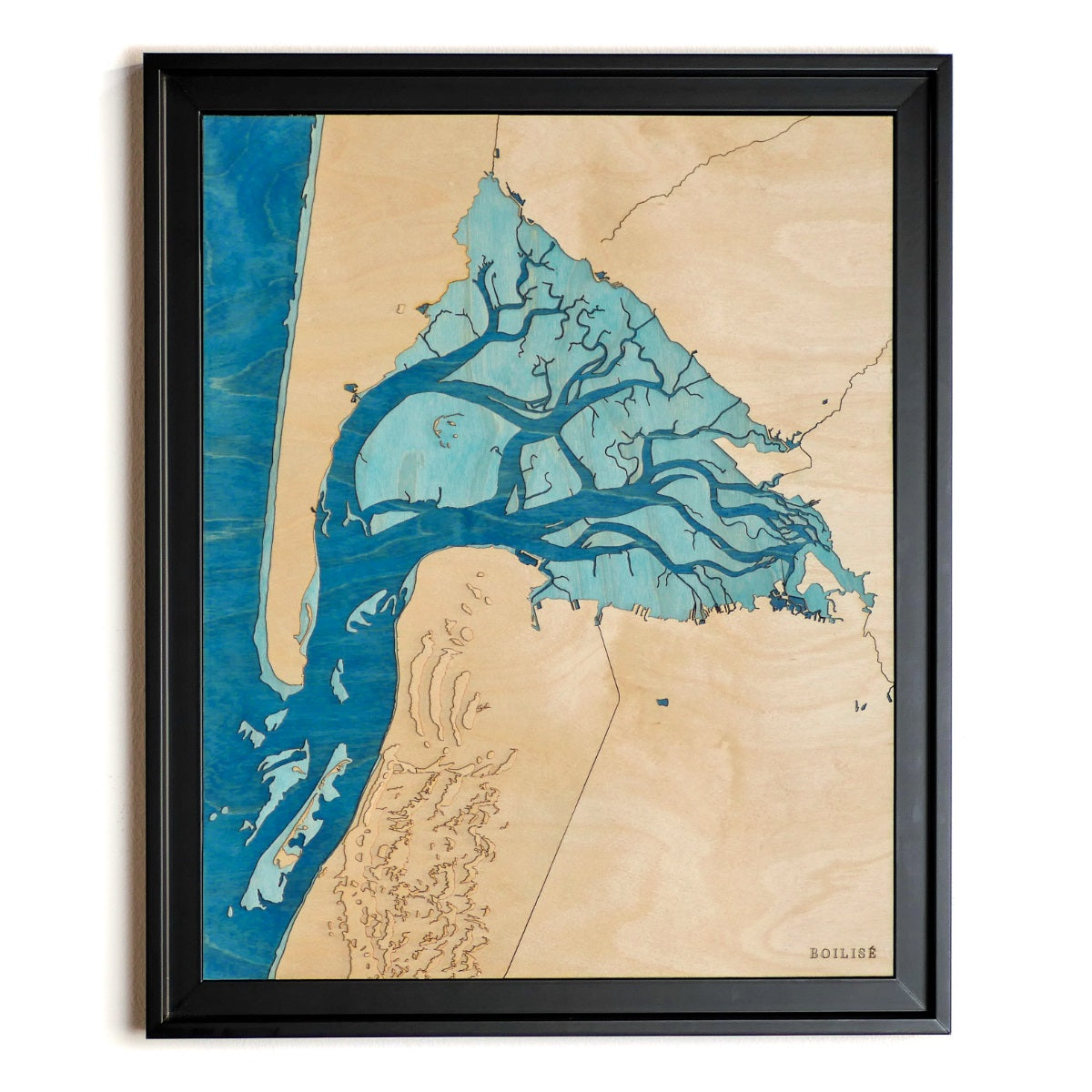 Tableau du bassin d'Arcachon, caisse américaine noire et océan bleu marine