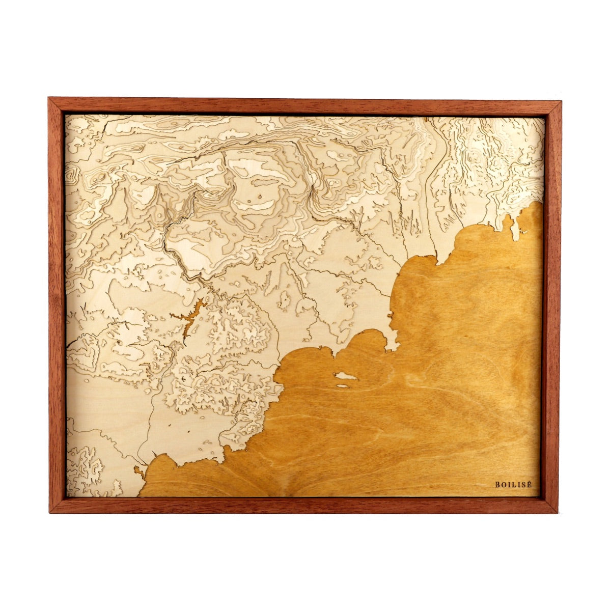 Tableau du relief de la côte d'Azur en bois dans un cadre brun
