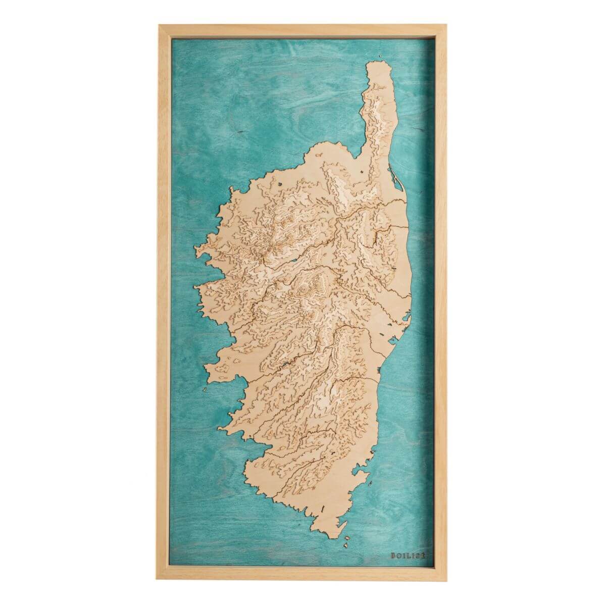 La carte de la Corse avec les eaux de la Méditerranée en turquoise