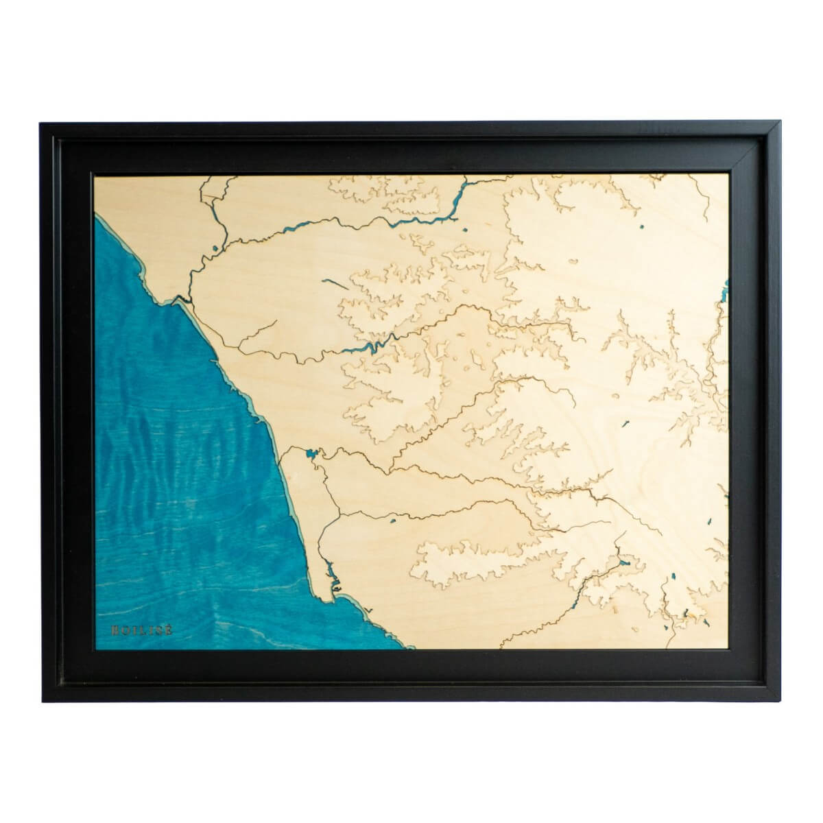 Carte topographique de la côte de Lumière avec les principaux cours d'eau de la région