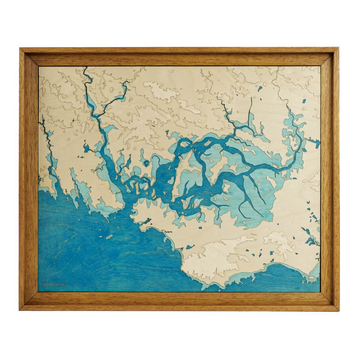 La carte topographique en bois et en relief du golfe du Morbihan