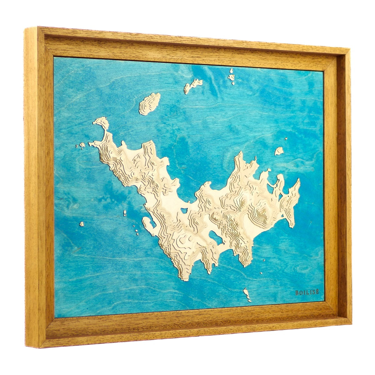 Relief de l'île de Saint Barthélemy dans un tableau en bois
