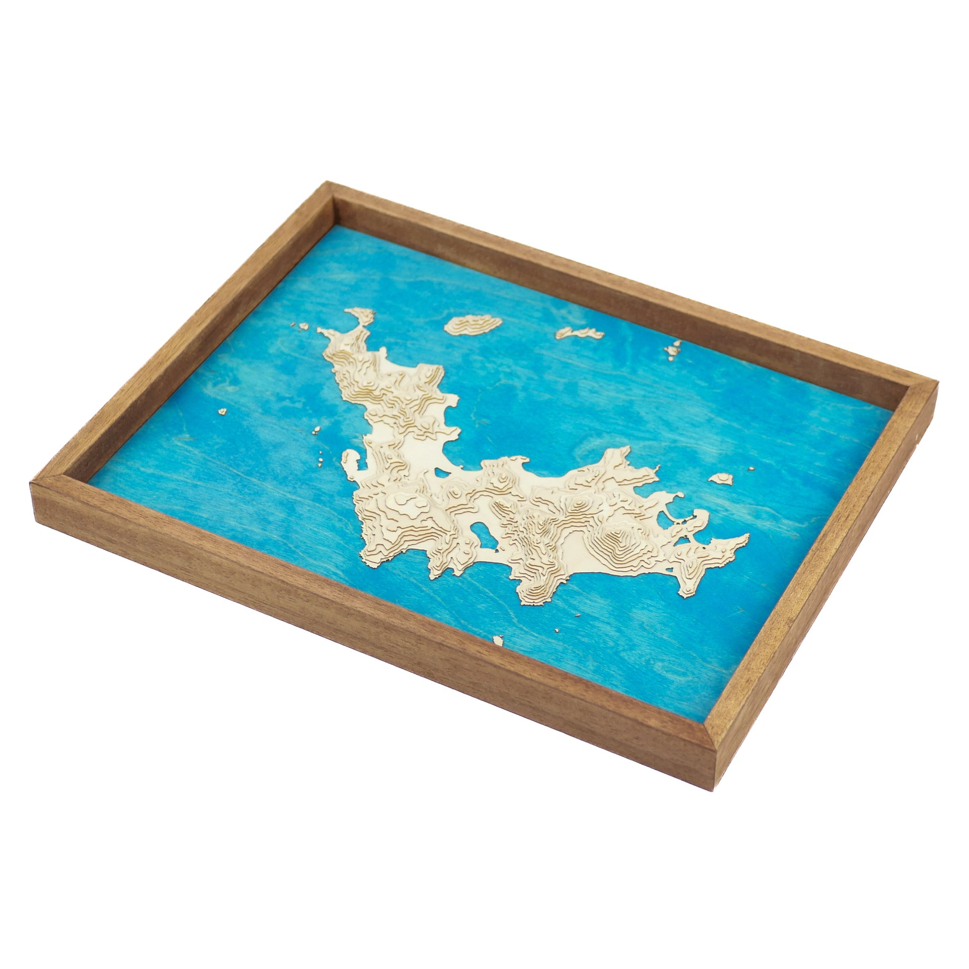 Le relief de l'île de Saint Barthélemy en 3D et en bois.