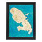 Carte en bois et en relief de la Martinique dans une caisse américaine noire
