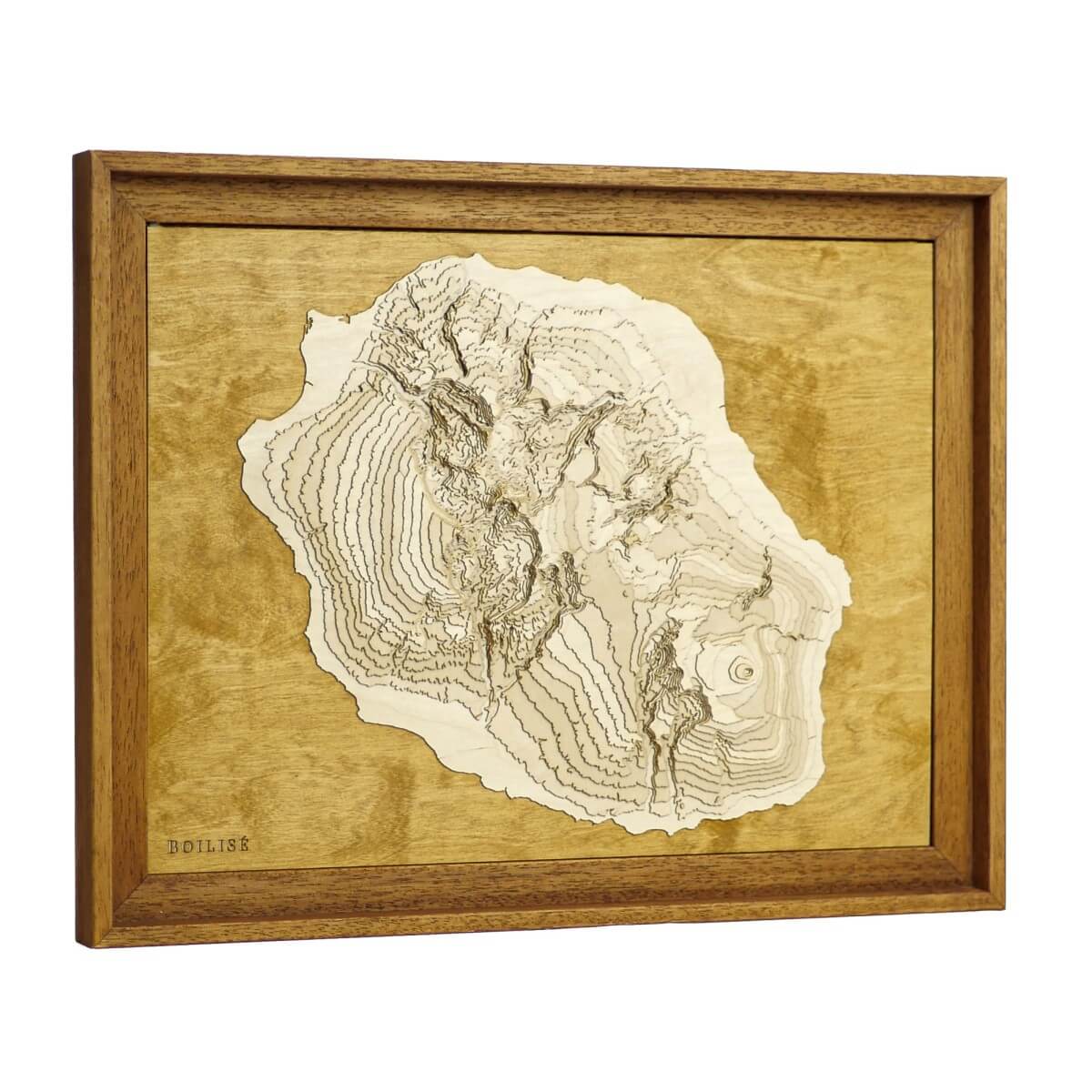 Carte de la Réunion en bois et en relief