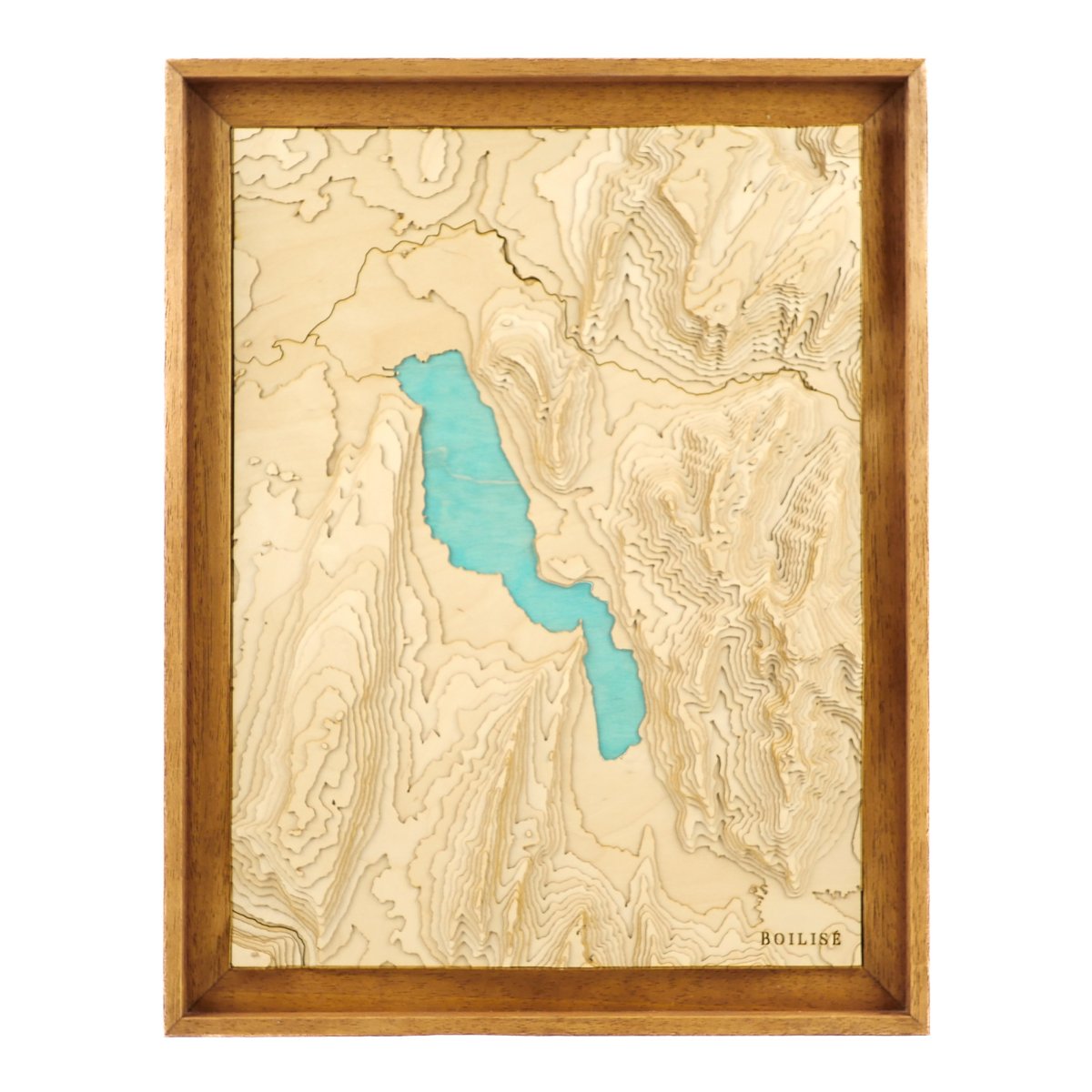 Carte topographique du lac d'Annecy dans une caisse américaine brune