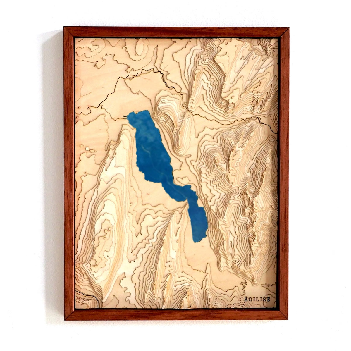 Carte du lac d'Annecy, cadre standard brun et lac bleu marine