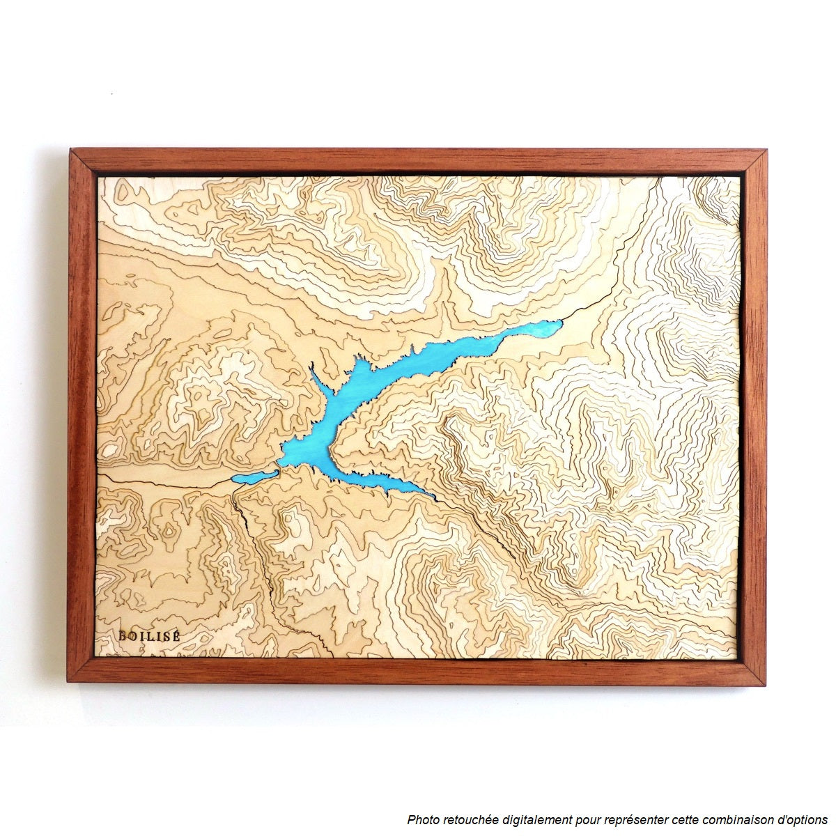 Carte topographique de Serre-Ponçon, cadre standard brun et lac turquoise