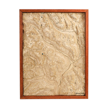 Tableau en relief de la vallée de Briançon, cadre standard brun et lacs bleus marine