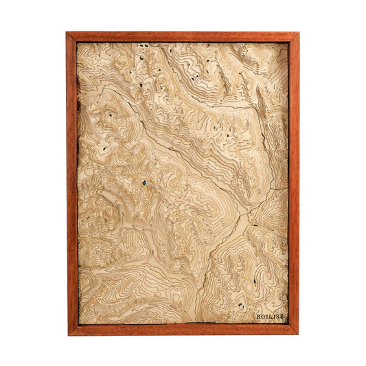 Tableau en relief de la vallée de Briançon, cadre standard brun et lacs bleus marine
