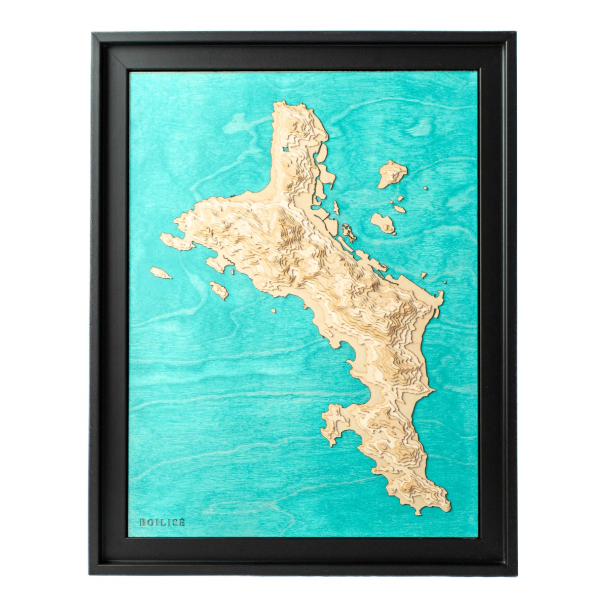 Tableau topographique en relief et en bois de l'île de Mahé