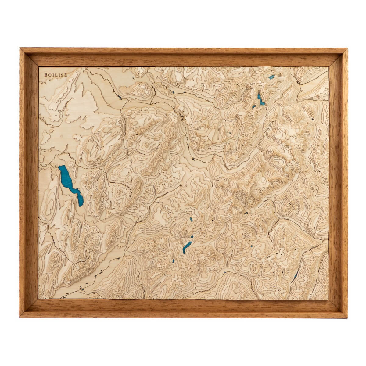 Le relief alpin mis en valeur en bois dans un tableau unique
