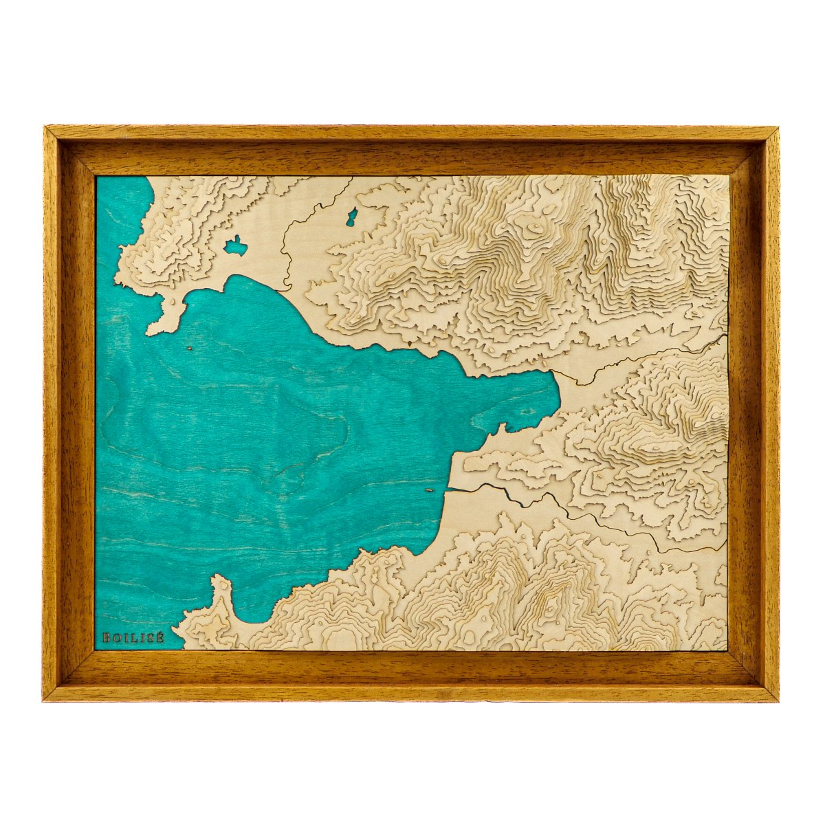Carte topographique en bois et en relief de la baie de Propriano