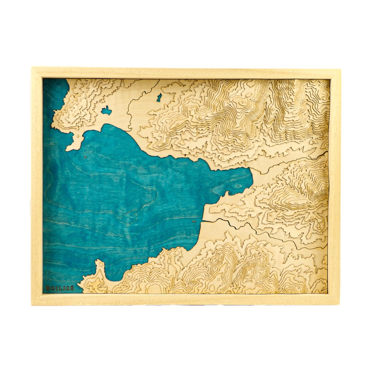 Carte topographique en relief et en bois de la baie de Propriano